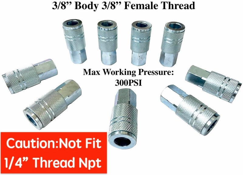 SANFU 3/8 High Flow Air Fittings, 3/8 Inch Flow Size, Industrial M-Type Coupler, 3/8 Inch Female Threads Size, Steel Material, 300PSI, 9 Pieces Air Compressor Accessories Fittings - Image 2